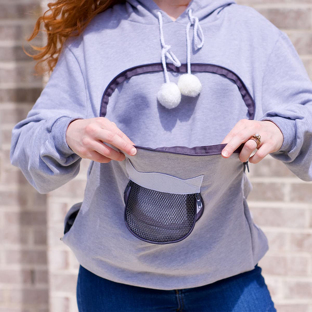Alyc Unisex Hoodies Pet Holder Cat Dog Large Pouch Carriers Pullover With Cat Printing Sweatshirt (Light Grey-M)